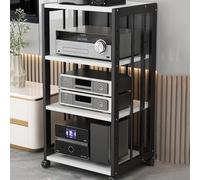 Supporto Audio Premium - Mobile HiFi a 5 Ripiani con ripiano Mobile per Giradischi, mobiletto per Console di Gioco, Elegante Design Bianco e Nero, con Ruote bloccabili per Una Facile mobilit