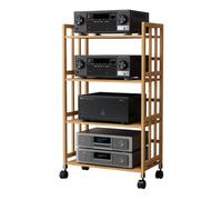 Supporto audio regolabile in bambù con ruote Design multi-livello per home theater Supporto HiFi ideale per amplificatori e media AV