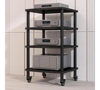 Supporto audio/video HiFi a 4 livelli con ruote, armadietto multimediale e scaffale TV da gioco, ripiani in legno per casa/ufficio/teatro, angolo di archiviazione stereo