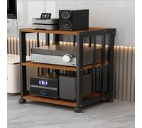 Supporto audio video mobile a 3 livelli con ripiani regolabili in rovere resistente, rack AV media rack su ruote, perfetto per sistemi home theater e intrattenimento