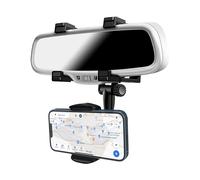 Supporto Auto per Smartphone Fissaggio Retrovisore Ruotabile 360 Nero