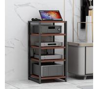Supporto AV regolabile con 5 ripiani, rack HiFi per giradischi, in legno, multi-livello, perfetto per l'installazione di home theater