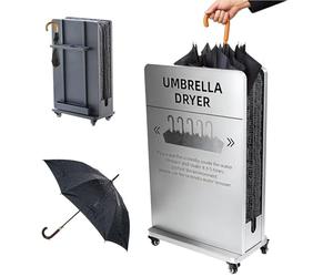 Supporto bagnato commerciale dell'essiccatore dell'ombrello con il raccoglitore di goccia e le ruote per uso del centro commerciale