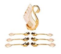 Supporto Base Cigno, Supporto Base Cigno Set Cucchiaino da Caffè Supporto Base Cigno Decorativo con 6 Forchette per Feste Bar Bistrot(Cucchiaio bianco dorato)
