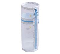 Supporto cilindrico permanente di trucco, Borsa della chiusura lampo della spazzola di grande capacità, Mesh Standing Stationery Pouch, Organizzatore cosmetico da scrivania portatile da viaggio, Blu