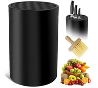 Supporto coltelli da cucina nero, organizer per coltelli estraibile, con molteplici scanalature, base antiscivolo e ventilata, include spazzola in legno