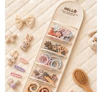 Supporto da appendere per accessori per capelli da bambino - Borsa da parete per il riordino della cameretta, adatta per fiocchi, fermagli per capelli, cerchietti e elastici per capelli Bianco crema 2