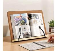 Supporto da lettura in legno regolabile a 8 livelli | Supporto per libri ergonomico retrò - Supporto da tavolo pieghevole con molletta ad alta elasticità per libri, laptop, tablet e disegno Noce Grana