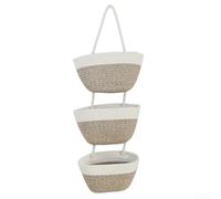 Supporto da parete a 3 strati in cotone intrecciato con gancio sopra la porta per camera da letto soggiorno - Boho decorativo pieghevole salvaspazio 23 x 14 x 73 cm (bianco-marrone)