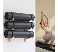 Supporto da Parete in Legno per tappetini da Yoga e rulli in Schiuma - Organizzatore salvaspazio per Palestra, Attrezzatura Fitness Essenziale per allenamenti a casa e in Studio