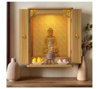 Supporto da parete in legno Pooja con faretti LED, moderno God of Fortune Cabinet per casa e ufficio