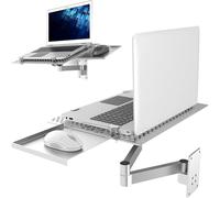 Supporto da parete per computer portatile, altezza regolabile con braccio esteso e vassoio per mouse, supporto articolato a movimento completo, per casa, ufficio e postazione di lavoro