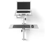 Supporto da parete per computer portatile, braccio regolabile a movimento completo, vassoio di raffreddamento ventilato, adatto a schermi da 10 a 15,6 pollici, supporta fino a 8 kg, altezza e angolo