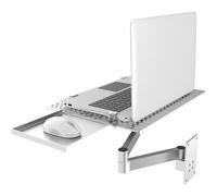 Supporto da parete per laptop con supporto regolabile, vassoio per mouse, capacità 8 kg, raffreddamento ventilato, articolazione a movimento completo per ufficio e postazione di lavoro