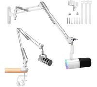 Supporto da parete per microfono bianco e braccio braccio per microfono, compatibile con Shure FIFINE Blue Yeti, Razer, HyperX, kit microfono per trasmissione, podcast, streaming e gaming