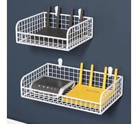 Supporto da parete per router senza trapano, set top box, design moderno in acciaio al carbonio a rete aperta per ventilazione, bianco, confezione da 2
