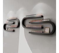 Supporto da parete per smalti in legno, supporto da parete a forma di U, per oli essenziali e profumi, organizer per salone di bellezza per negozi di unghie (colore: nero, dimensioni: set da 4 pezzi)