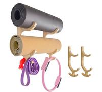 Supporto da parete per tappetino da yoga - 1 coppia in legno con 4 ganci, scaffale per tappetino da yoga da parete - per fasce di resistenza, corde da salto ad anello per fitness casa camera da letto