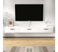 Supporto da parete per TV galleggiante, scaffale lungo con porta a ribalta, console moderna per soggiorno, bianco, 160 x 22 x 17,8 cm, elegante mobile sospeso per TV.