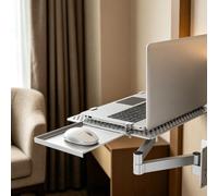Supporto da parete regolabile per laptop con vassoio estraibile per mouse, braccio girevole a movimento completo, piattaforma di raffreddamento ventilata, supporta fino a 8 kg, ideale per casa o