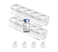 Supporto da parete, supporto per fiale per frigorifero, contenitore per medicine, organizer per bottiglie da frigorifero con 5 scomparti con 4 adesivi biadesivi, protezione per bottiglie in