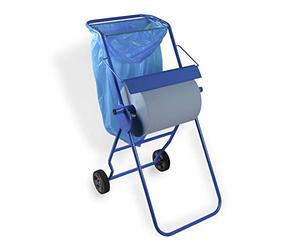 Supporto da pavimento con supporto per sacco della spazzatura, per rotoli fino a 40 cm di larghezza, supporto mobile in metallo, bordo a strappo mobile