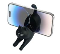 Supporto da scrivania a forma di gatto nero, in resina, motivo: gatto nero, supporto per telefono pigro, ornamento da scrivania a forma di animale | Supporto per telefono C-at in resina per