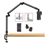 Supporto da scrivania per fotocamera sopraelevata, con supporto da 8,2 kg, base e parte superiore regolabile a 360°, con vite da 1/4" 3/8" 5/8", braccio flessibile articolato in metallo a 3 sezioni