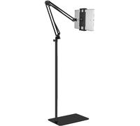 Supporto da terra e letto per tablet e smartphone con braccio articolato e base pesante, regolabile in altezza e angolo 360°, compatibile con iPad, Galaxy Tab, Kindle e telefoni, ideale per guardare