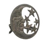 Supporto decorativo da parete in ghisa con luna crescente e stelle, da appendere al muro, finitura bronzata, decorazione per esterni, 30,5 cm di diametro