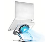 Supporto di raffreddamento regolabile per laptop, ventola a 3 velocità con RGB, base girevole a 360°, rialzo pieghevole in acciaio al carbonio, tappetino di raffreddamento ergonomico regolabile in