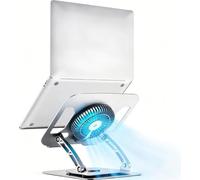 Supporto di raffreddamento regolabile per laptop, ventola a 3 velocità con RGB, base girevole a 360°, rialzo pieghevole in acciaio al carbonio, tappetino di raffreddamento ergonomico regolabile in