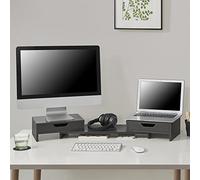 Supporto di Rialzo Monitor/PC Portatile Base per 2 Schermi Stand per Scrivania con Cassetti Portaoggetti - Grigio Scuro