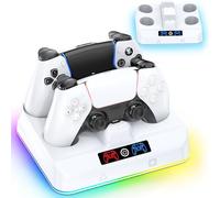 Supporto di Ricarica per PS5 Compatibile con P5 DualSense & Edge, Caricatore Joystick PS5 con 9 Luci RGB, Base di Ricarica per Dual Controller PS5, Accessorio PS5 Supporto con Cavo di Ricarica