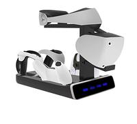 Supporto di ricarica PSVR2 per controller Playstation VR2 e PS5 - Stazione di ricarica con supporto per il display delle cuffie VR, 4 stazioni di ricarica e indicatori LED