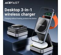 Supporto di ricarica wireless magnetico wireless ACEFAST in lega di alluminio da 15 W per iPhone 16/15/14 Dock station di ricarica pieghevole 3 in 1