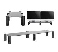 Maclean MC-936 Supporto per due monitor Rialzo, max. 20 kg, vetro temperato, (1029x285x127 mm), Altezza regolabile a 4 Livelli