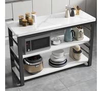 Supporto espandibile per microonde a isola con grande piano di lavoro, scaffale portaoggetti multifunzionale, design da pavimento a pavimento, griglia nera per forno a microonde (70 x 30 x 80 cm)