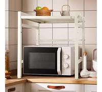 Supporto estensibile forno a microonde a carico pesante, scaffale da cucina, forno a microonde, altezza mobile regolabile, ripiano a microonde con 2 livelli in acciaio al carbonio (bianco, 1pc)