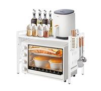 Supporto estensibile per forno a microonde, scaffale a microonde in acciaio al carbonio, supporto a microonde regolabile a 2 livelli con organizer per spezie, mensola da cucina (bianco-42-68 x 36 x 46