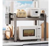 Supporto estensibile per microonde, organizer da cucina, in acciaio al carbonio, con ganci e supporto per tagliere