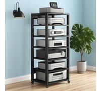 Supporto for componenti audio ad alta resistenza, supporto for giradischi, DVD e CD, con ripiano in legno regolabile, scaffalatura for console di gioco mobile(Nero)