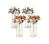 Supporto for fiori da matrimonio a colonna in metallo dorato alto con vaso in metallo laminato, centrotavola geometrico cilindrico floreale