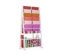 Supporto for nastri in metallo bifacciale con cestino portaoggetti inferiore for rotoli di tessuto, adatto for vinile artigianale, sciarpe, cinture e asciugamani(White,170x70x45cm)