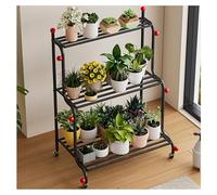 Supporto For Piante Mobile In Ferro Battuto A 3 Livelli,Ripiano For Balcone Con Ruote, For Alte For Interni Ed Esterni,Capacità Di Carico 50 Kg For Fioriera Angolo Giardino Patio(Black,102x45x100cm)