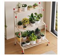 Supporto For Piante Mobile In Ferro Battuto A 3 Livelli,Ripiano For Balcone Con Ruote, For Alte For Interni Ed Esterni,Capacità Di Carico 50 Kg For Fioriera Angolo Giardino Patio(White,102x45x60cm)