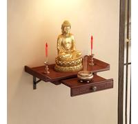 Supporto For Statua Del Buddha In Legno Da Parete,Santuario Guanyin Con Ripiano Telescopico Estraibile,Grande Capacità Di Stoccaggio Offerte Di Oggetti Rituali Buddisti(Wall-mounted,S)