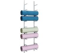 Supporto for tappetino yoga a 9 ripiani in metallo, supporto da parete for rullo in schiuma for interni(White)