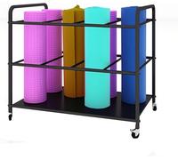 Supporto for tappetino yoga con ruote da pavimento, carrello portaoggetti for esercizi, espositore for foam roller(Black)