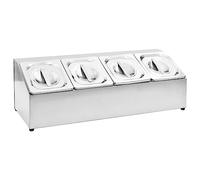 Supporto Gastronorm in acciaio inox con 4 contenitori GN 1/6 e coperchi abbinati, porta utensili da cucina per piano di lavoro e sala da pranzo, organizer per posate, poggia cucchiaio, porta spugna